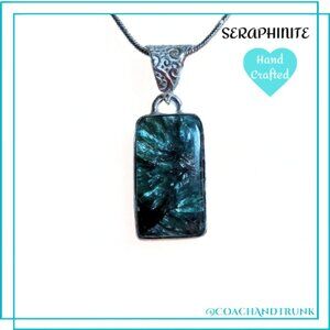ARTISAN SERAPHINITE NECKLACE ORNATE ETCHED BAIL INCLUDES CHAIN